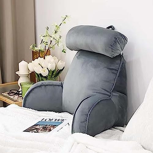 Kongdson Portable Reading Pillow for Sofa Chair Bed, Detachable Neck Roll and Storage Pockets Soft Back Support Cushion, Watching TV Gaming Positioning Support Bolster