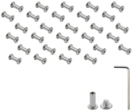 Oedema 30Pcs M5×5mm Hex Drive Socket Cap Bolts Silver Belt Screws Replacement Stainless Steel Binding Post Screw with Allen Wrench for Furniture Bed Cabinet Cupboard Leather Bags Belt