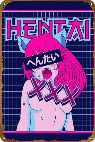 KNIOIL Anime Metallposter Cool Vaporwave Ästhetik Figur Poster Metall Blechschild Hentai Anime Girl Waifu Wandkunst Dekor Blechschild - 20,3 x 30,5 cm