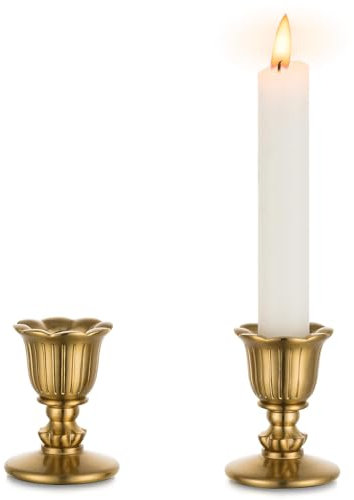 Vintage Candle Holder Bronze for Candlestick - Romadedi Set of 2 Rustic Gold Taper Stick for Retro Victorian Antique Decoration Dinner Table Christmas Wedding Centrepiece Living Room