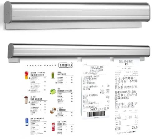 Pack of 2 Catering Receipts 35CM Aluminium Tab Grabber Receipt Holder Order Holder for Kitchen Hotel Bar Office Orders Ticket Catering Receipt Rail Note Bar Clamp Bar Wall Mounted (30CM-01)