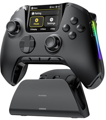 ManbaOne Interactive Screen Wireless Gaming Controller for PC/Switch/Switch 2/iOS/Android,Hall Effect Stick & Trigger,RGB Lighting,Remappable Buttons,1800mAh with Charging Dock (Black)