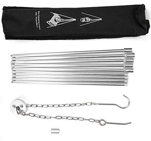 Juego de Barbacoa con Trípode Ajustable de Aleación de Aluminio, Pícnic Al Aire Libre, Camping, Tamaño Plateado, 78x55cm