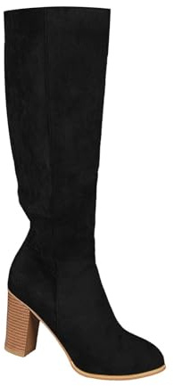 Botines para Mujer con Tacón Alto, Estilo Occidental de Ante, Elegantes con Cremallera, Caña Ancha, Altas Hasta la Rodilla, para Invierno, Tallas 36-43