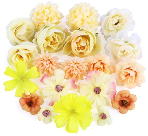 GUOSIYAO Teste Di Fiori Artificiali Fiori Finti Per Decorazioni Fiori Di Stoffa Fiori Artificiali Decorativi Decorativi Per La Casa Di Nozze Ghirlanda Scrapbooking Artigianato 20Pcs (giallo)