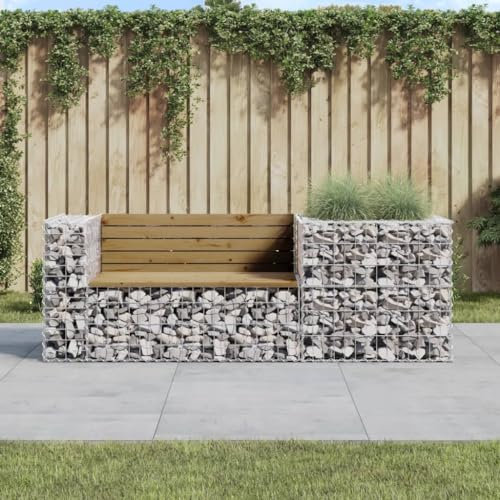 Juroupi Garden Bench with Gabion Basket Impregnated Wood Pine,Garden Benches,Outdoor Bench,Garden Bench Seat,Garden Patio Bench-3196244