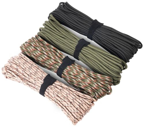 HOTUT 4 stycken Paracord 4 mm, 7 trådar, 100 % nylon rep 15 M typ III fallskärmsrep för utomhuscamping, överlevnad, utomhus, handgjord, 250 kg brottbelastning