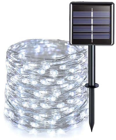 Guirnalda Luces Exterior Solar 7M 50 LED Guirnaldas Luces 8 Modos IP65 Alambre de Cobre Blanco frío Impermeable Luce Exterior Solar para Navidad Decoración de Jardín Patio Balcón Fiesta de Bodas