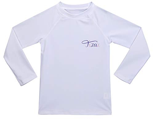 TIZAX Rash Guard Bambina Maglia Nuoto UV Protettiva con Maniche Lunga Costume da Bagno per Ragazze Asciugatura Rapida Bianco 13-14 Anni