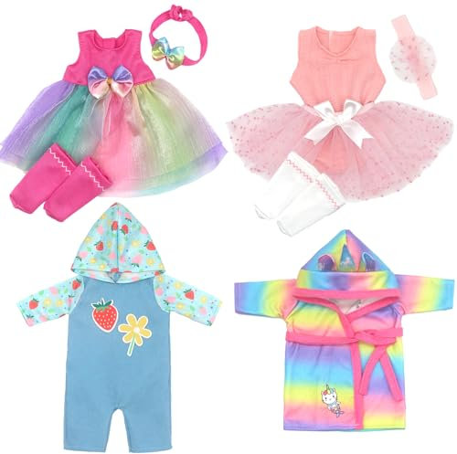 4-Packungen Puppenkleidung Puppenkleider Set mit Stirnband und Socken für 30-36 cm Puppen (Keine Puppe)