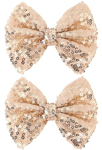 CN 5 Inch Gold Glitter Hair Bows for Girls Alligator Clips Sparkly Sequin Hair Accessories for Kids Toddler Women on Birthday Wedding Christmas and Party