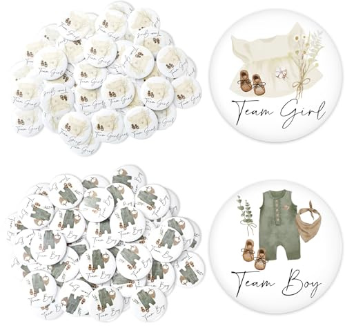 JarThenaAMCS 100 Pcs Gender Reveal Button Pin Team Girl Boy Button Metal Pin Badge for Baby Shower Party Favor Game Supplies, 1.5 Inch