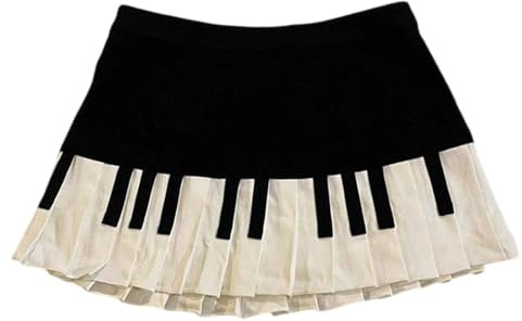 Mujer Vintage Estética Piano Teclas Estampado Una Línea Falda Swing Cintura Alta Uniforme Escolar Plisado Falda Corta Skater Falda Piano, multicolor, L