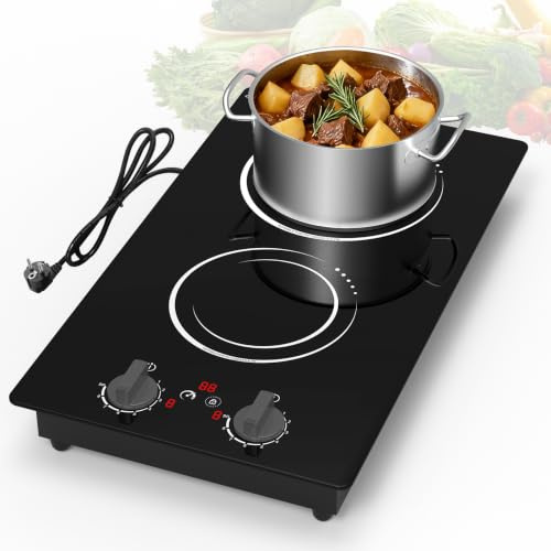 VBGK Double Induction Cooktop,110V 2300w 2 burnerinduction cooktop,2 burner Hot Plate Electric burner withLCD Touch Screen 9 Levels Settings Child Safety Lock &Timer