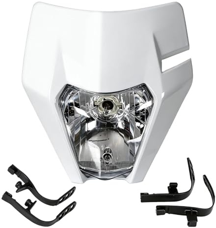 JFG RACING Faro Moto, Faro Anteriore Moto Mascherina Faro Mascherina Motocross per KTM EXC250 SX250 SXF250 EXC450 SX350 SXF450 EXC525 640LC4 Dirt Bike Enduro ATV Scooter-Bianco