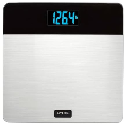 Taylor Digital Brushed Stainless Steel Scale, Bathroom Scale for Body Weight, Digital Bathroom Weighing Machine, Battery Powered, Measures Weight up to 400 lb, Black