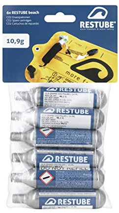 Restube Beach CO2 Kapseln für Schwimmboje Aufblasbar und Notfall Schwimmboje, Ersatzkartuschen wasserdicht, 10.9g CO2 Zylinder für Restube [Beach] (6X Stück)