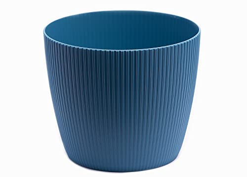 Home Garden Ornaments Plant Pots Indoor 13.5cm Diameter – Round and Plastic Plant Pot of Navy Blue Colour – Striped Flower Pot – Decorative Flower Pots Outside (Ø13.5cm, Navy Blue)