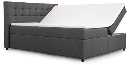 domyou Raven Basic Boxspringbett 180x200 cm Doppelbett Kopfteil Bett Polsterbett Bett mit Matratze Schlafzimmer Möbel mit Topper Bett mit Stauraum Holz Lattenrost Familienbett Jugendbett Dunkelgrau