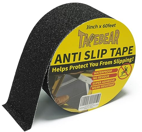 TAPEBEAR Nastro Antiscivolo Elevato Grip, Strisce Antiscivolo Per Scale Esterne Interne, Nastro Di Sicurezza Antiscivolo, Autoadesivo Nastro Da Segnalazione Nero, 75mm x 18m