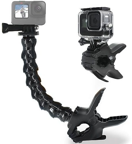 FiTSTILL Jaws Flex Clamp Mount with Adjustable Gooseneck 8-Section Compatible with Go Pro Hero 13,12,11,10,9,8,7,6,5,4,Session,3+, 3,2,1,Max,Fusion,DJI Osmo Action 5 Pro 4 3 2 Cameras