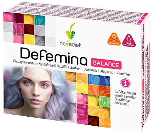 Novadiet - DEFEMINA BALANCE Cápsulas con Magnesio, Azafrán, Camomila, Vitex agnus-castus, SynBalance GynElle, Alivia Molestias Premenstruales, Menstruación Irregular y Acné Hormonal - 30 Cápsulas