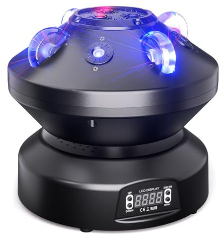 60W Moving Head LED mit 6 Lichteffekt Mustern, Rot Blau LED Rotierendes Bühnenlicht Beam mit Sound Aktivierung und 15 Kanäle Kontrolle, Discolicht für Bar Halloween Weihnachten Hochzeit