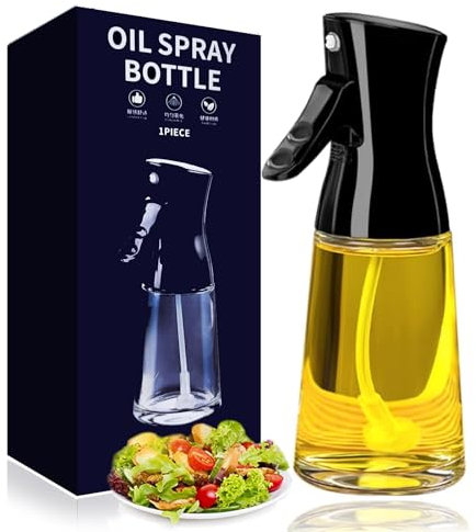 Shiadarix Ölsprüher für Speiseöl Sprühflasche, Öl Glas Ölspray zum Kochen Olivenöl Ölspender Zerstäuber Essig Spritzer Ölsprayer, Lebensmittelecht Kalorienarm, 180ml (Schwarz)