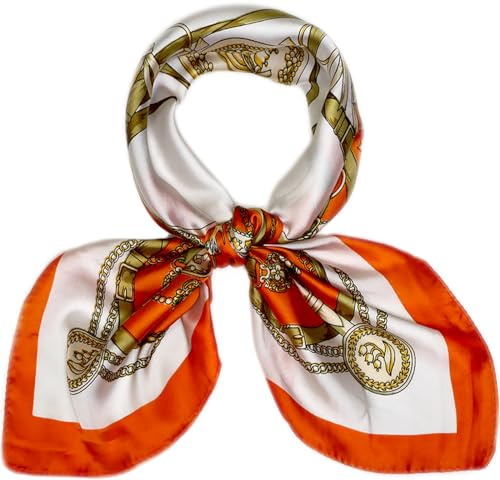 27.5'' Silk Feeling Scarf Medium Square Satin Head Neck Scarf for Women Hair Sleeping at Night，25-Orange