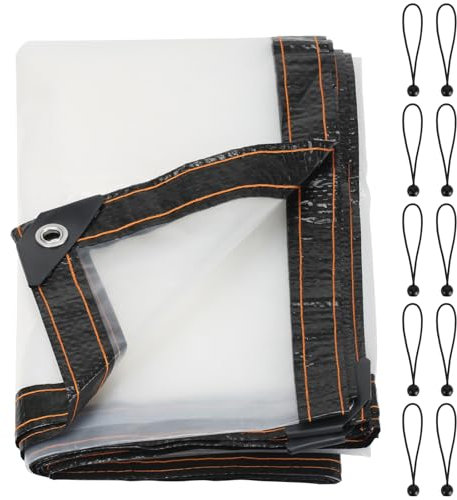 Luabue 2M X 3M Clear Tarpaulin Waterproof Heavy Duty Transparent Tarpaulin Sheet with Eyelets Plastic Tarp Cover with 10Pcs Bungees Ball Cord for Greenhouse Garden Outdoor Camping Caravan Canvas