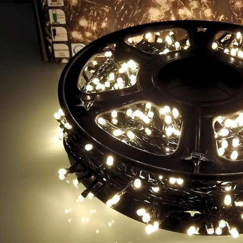 Luci LED Natalizie da Esterno/Interno, 5mm, Cavo Verde, 8 Modalità, Controller 31V con Memoria, IP44 (Bianco Caldo, 100M 2000LED)
