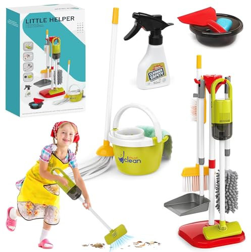 Kinder Putzset,Kinder Reinigung Set,Kinder Staubsauger,Kinderbesen Set,Putzset für Kinder,Haushaltsspielzeug Rollenspiele Set,Kinder Besen Set,Kinderstaubsauger,Reiniungs Set Haushalt Spielzeug