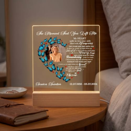 Personalised Photo Memorial Lamp Night Light Heart Butterfly | Condolence Gift, Sympathy Gift