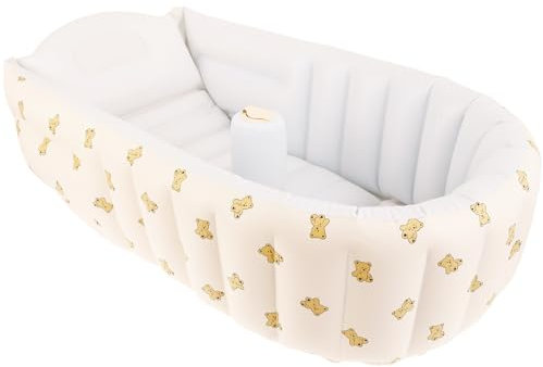 Foppla Baño inflable para bebé, bañera de PVC para niños pequeños, bomba de aire integrada, plegable, lavabo de ducha de viaje, bañera ergonómica para bebés, bañera antideslizante, fácil de drenar