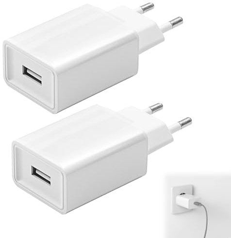 Prise Secteur USB, 2 Packs Chargeur 5V 2A Universel, Prise Chargeur Adaptateur USB pour Smartphone/Smartwatch/Ecouteurs, Embout Charger 5W Compatible avec Iphone Samsung Huawei Xiaomi Oppo LG(Blanc)