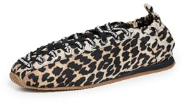 Ganni Women's Lace Up Sporty Ballerina Nylon Sneakers, Leopard, 11 Medium US