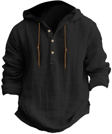 Sudadera para hombre de lino con capucha con cremallera, manga larga, casual, camiseta de playa, algodón, jersey de trabajo, cuello redondo, monocolor, cordón, capucha, ajuste cómodo, camisa de verano