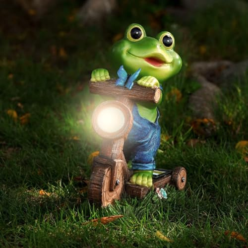 Cuteefun Statue Solaire de Grenouille pour Jardin Extérieur, Figurine D'animal de Jardin avec Lumière solaire, Décoration Grenouille pour la Cour, Cadeau D'anniversaire, Pendaison de Crémaillère