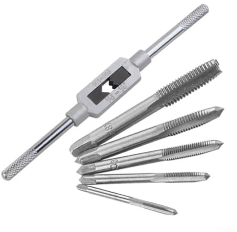 Eawfgtuw for Adjustable Tap Die Set for -M8 Metric Screw Taps, 6-Piece Hand Tool Kit with T-Handle Wrench for Woodworking, Machinery Repair, and Automotive