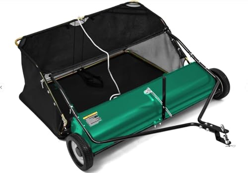 GarveeLife Push Lawn Sweeper,21-Inch Width Enhanced 4-Brush System, 3.5 ft Capacity Heavy Duty Steel Frame, Ideal for Yard and Garden Clean up, Green