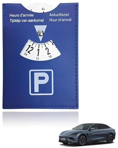 GRETY Disco Horario de Lujo Grande para Estacionamiento, Modelo Europeo Multilingüe, en Cuero Sintético Suave al Tacto, 10x13cm, para Coche, Moto, Azul