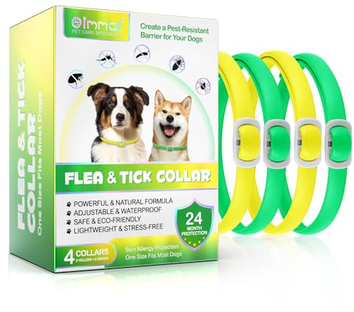 Collare per cani 4 pezzi, dog flea collar, regolabile e impermeabile, sicuro e naturale, lunghezza 60 cm, protezione 24 mesi, per tutti i cani