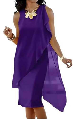 Robe de Soirée Chic et Elegant Fluide, Robe Mère de la Mariée en Mousseline Léger et Respirant pour Mariage Invité Cérémonie Fête Anniversaire Cadeau de Ma Mère,Violet,XXL,f888r