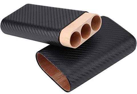 Garosa 3 Tube Black Cigar Humidor tragfähige Zigarrenschachtel aus Zedernholz & echtem Leder, ideal für Zigarrenliebhaber zu Hause und unterwegs