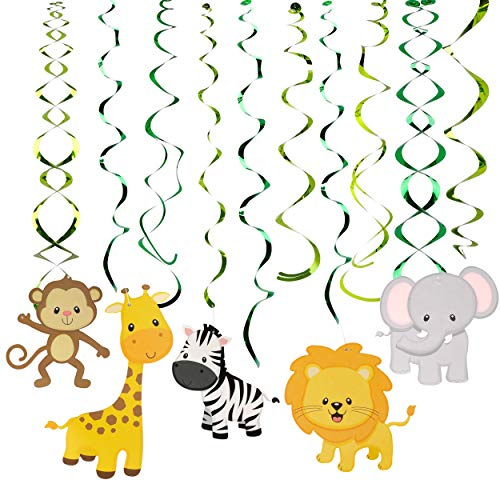 FT-SHOP Decoraciones de Remolinos 30 Piezas Salvaje Selva Animal Adornos de Espirales Colgar para Infantiles Niños Fiestas de Cumpleaños Suministros Decoración