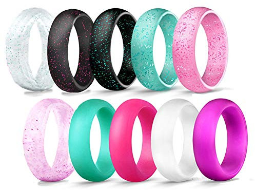 Flongo Damenring Frauen Ring BFF Ringe Freundschaftsringe Silikon Gummibänder Knuckle Fingerknöchel Stapeln Ringe Hochzeit Engagement Verlobungsringe glitzernd 10 Stück Set