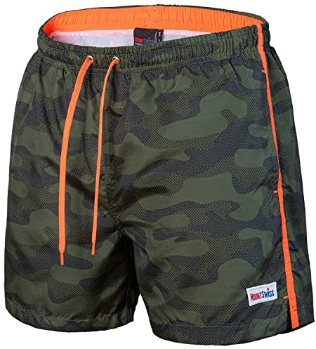 Mount Swiss Männer Badehose Dario mit seitlichen Taschen Gesäßtasche I Modische Herren Shorts Schwimmen Freizeit Wassersport I Badeshorts in der Farbe Hellgrün, Größe 6XL