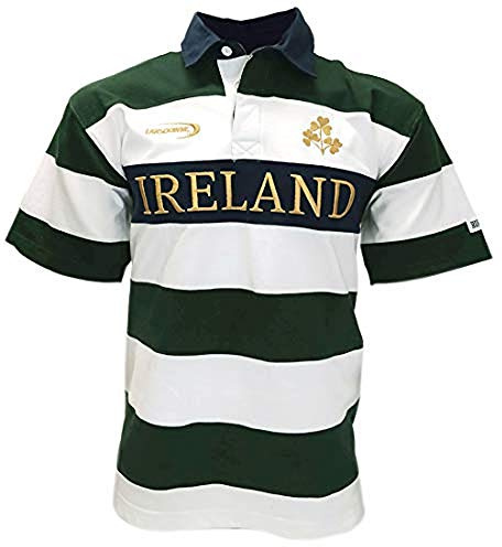 Lansdowne Camiseta de Rugby de Manga Corta a Rayas Blancas y Doradas de Irlanda, Verde, Medium