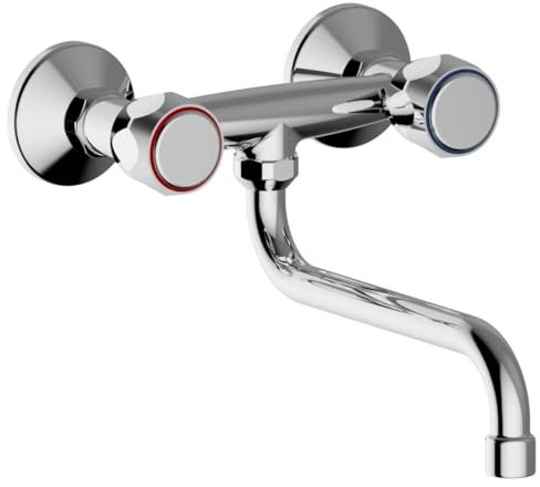 Schläfer 3431110 | Rubinetto Lavello Cucina a Muro con Manopola Caldo e Freddo, Canna Girevole Universale a S, Perfetto Anche per Lavanderia e Bagno, Aeratore Risparmio Compatibile con Neoperl, Cromo