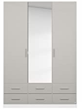 Rauch Möbel Stuttgart II Kleiderschrank Drehtürenschrank, Weiß / Hochglanz Grau, 3-trg. mit Spiegel, inkl. 2 Kleiderstangen, 3 Einlegeböden BxHxT 136x197x54cm